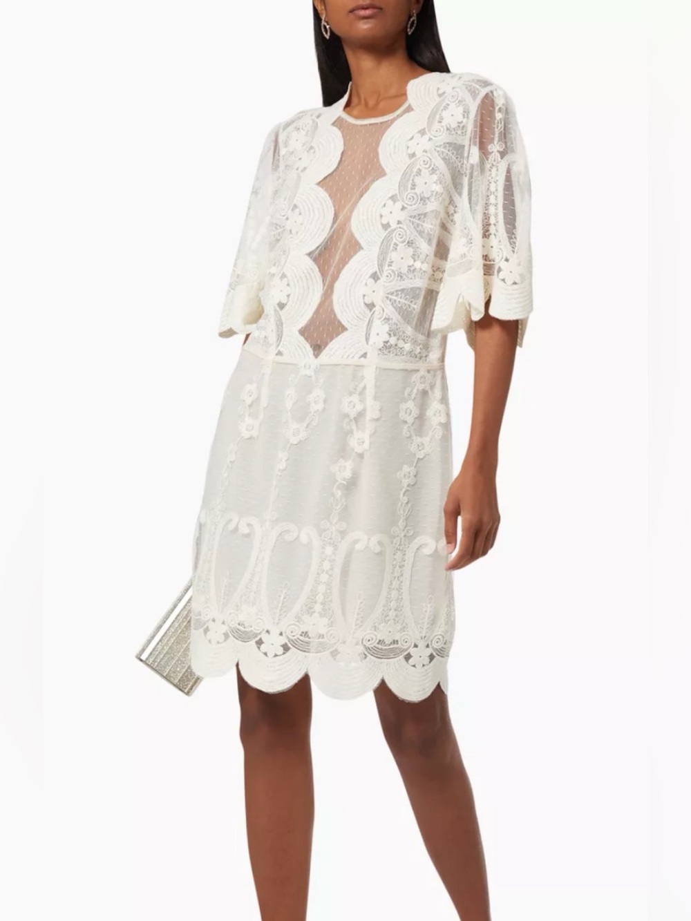 ELISABETTA FRANCHI Size 42 • Abito Donna Cream Lace Mini Dress.